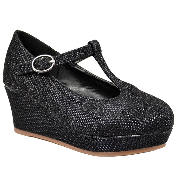 Girls Glitter Mary Jane Wedge Pumps LOVELY-621 - Picture 2 of 7